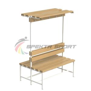 Купить Скамейка с вешалкой и полкой для раздевалок двухсторонняя (цельная) 1200 мм в Вологде 